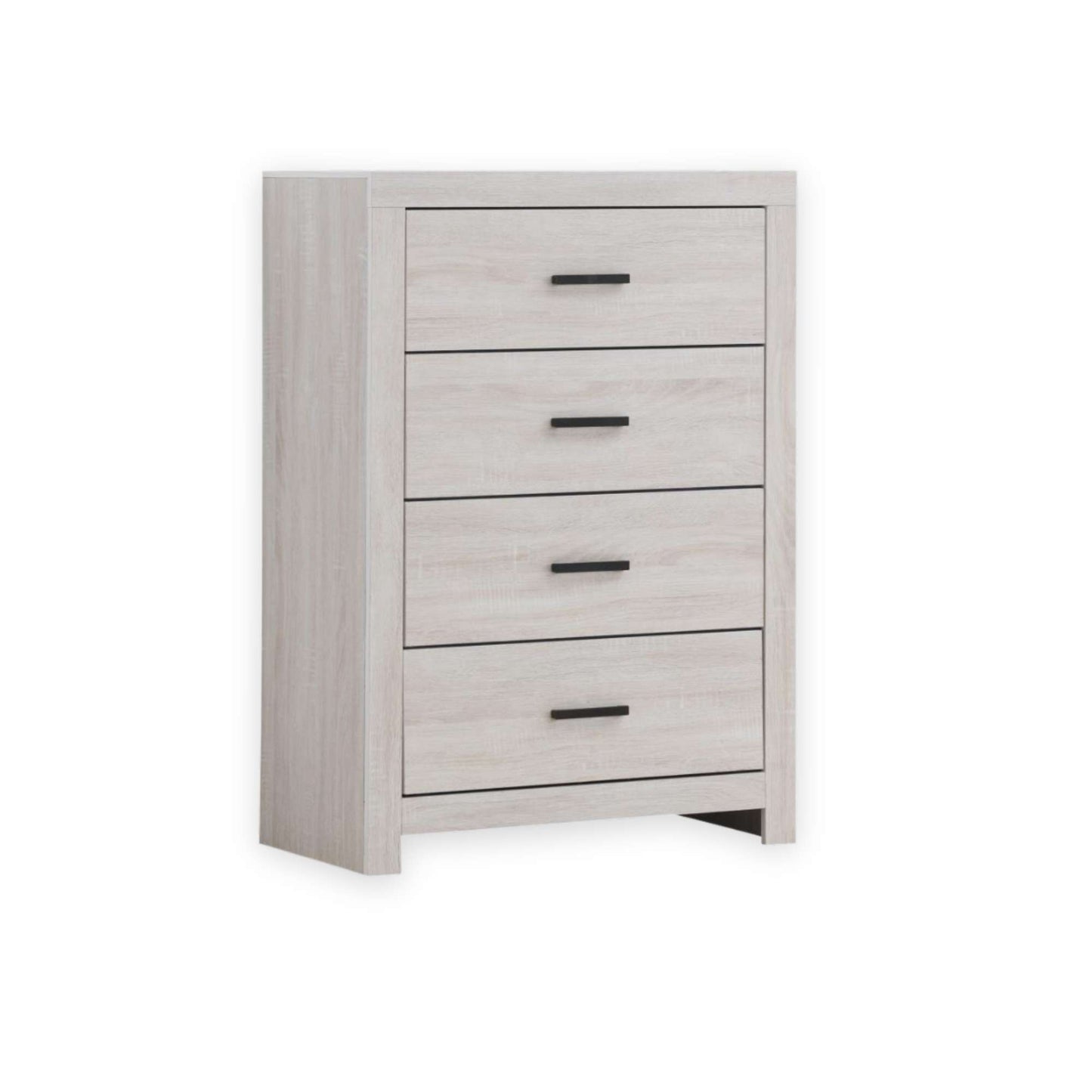 Wooden dresser with four drawers on a white background