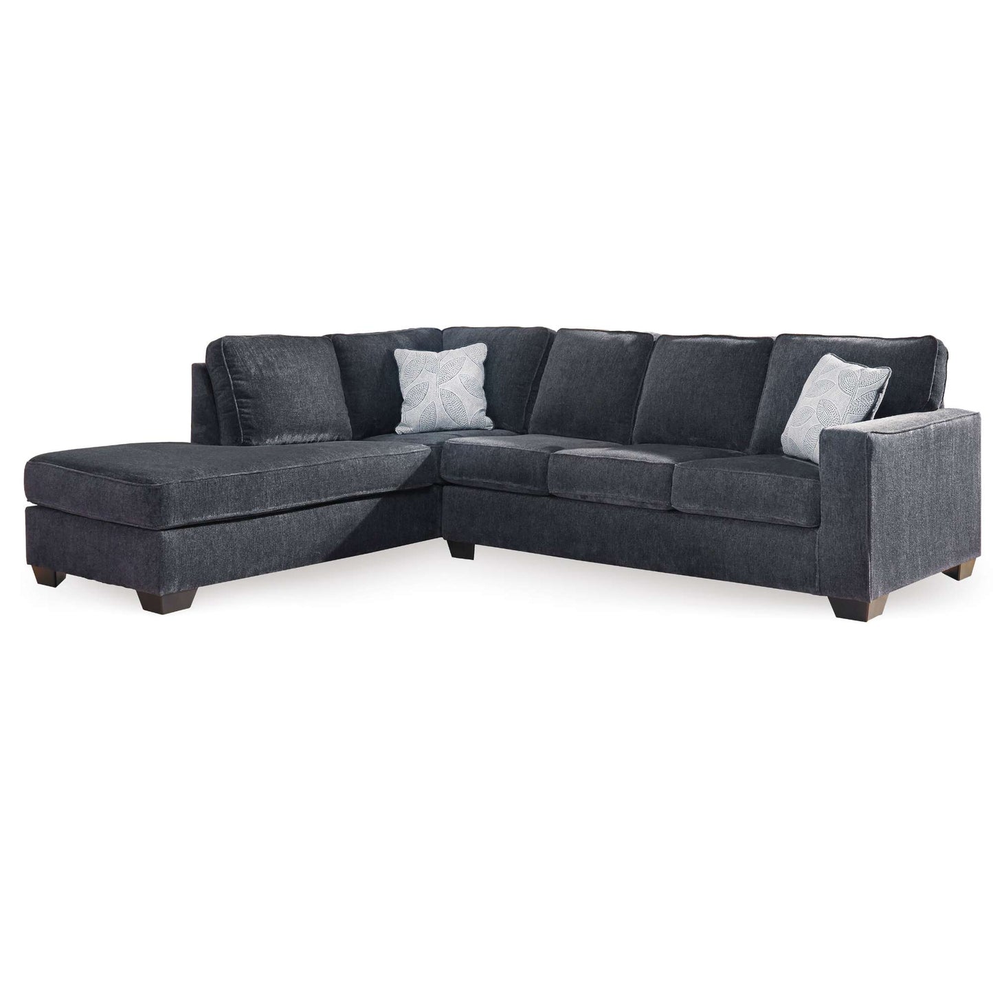 Gray sectional sofa with chaise on a white background