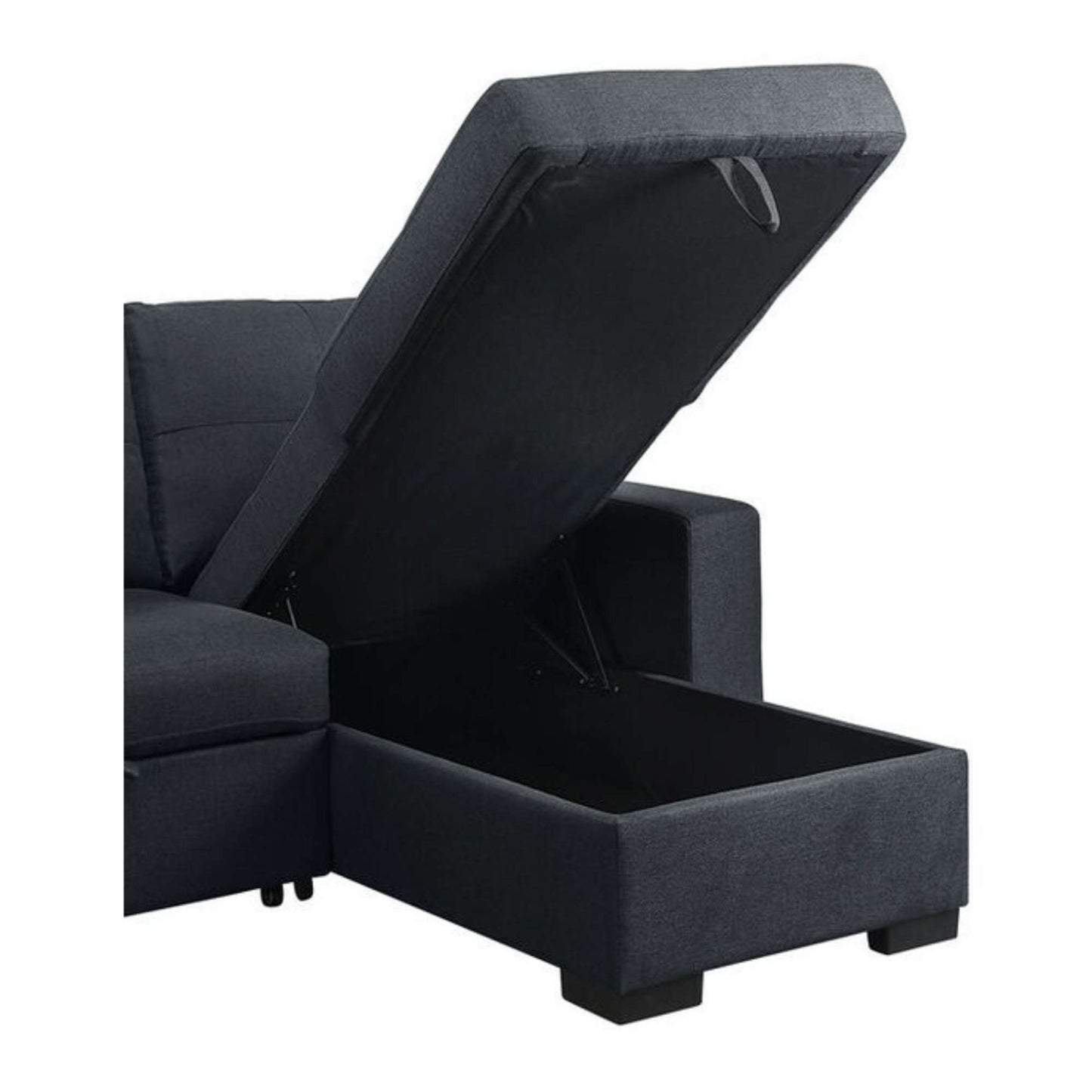 Bernard open storage chase in grey fabric on white background