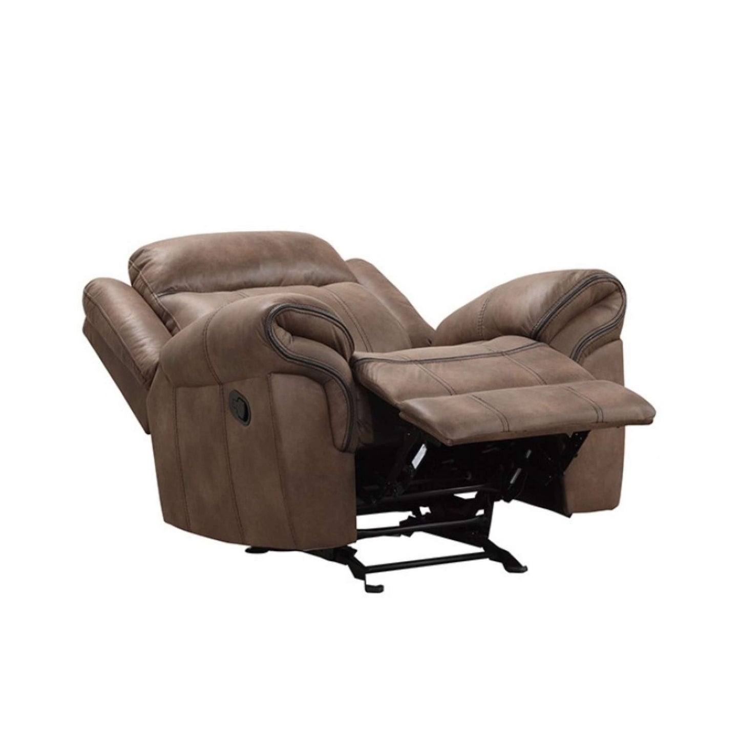 Casimir Brown faux leather glider recliner chair on a white background