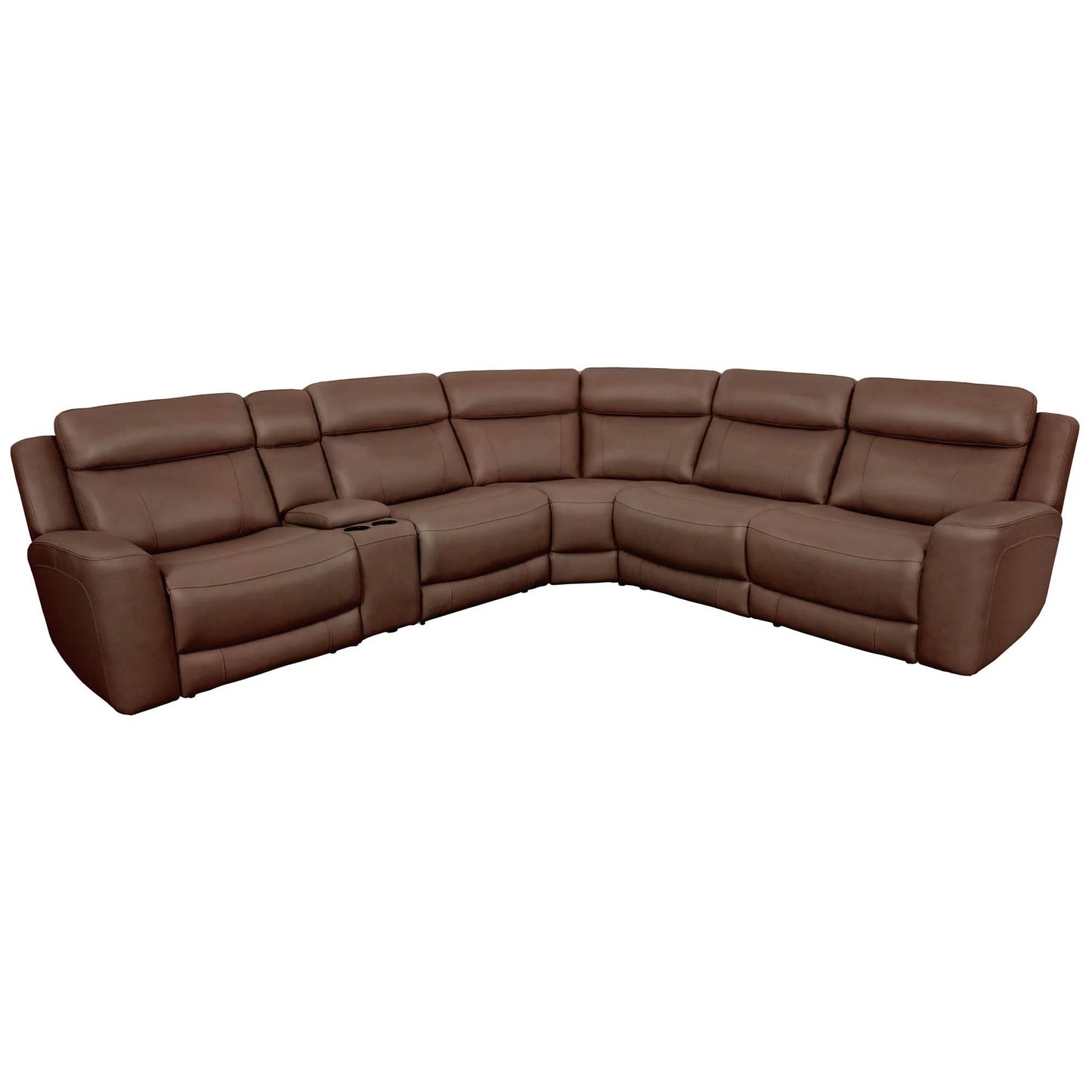 Fairen Top Grain Genuine Leather in Autumn Umber 6-Piece modular power reclining sectional on white background