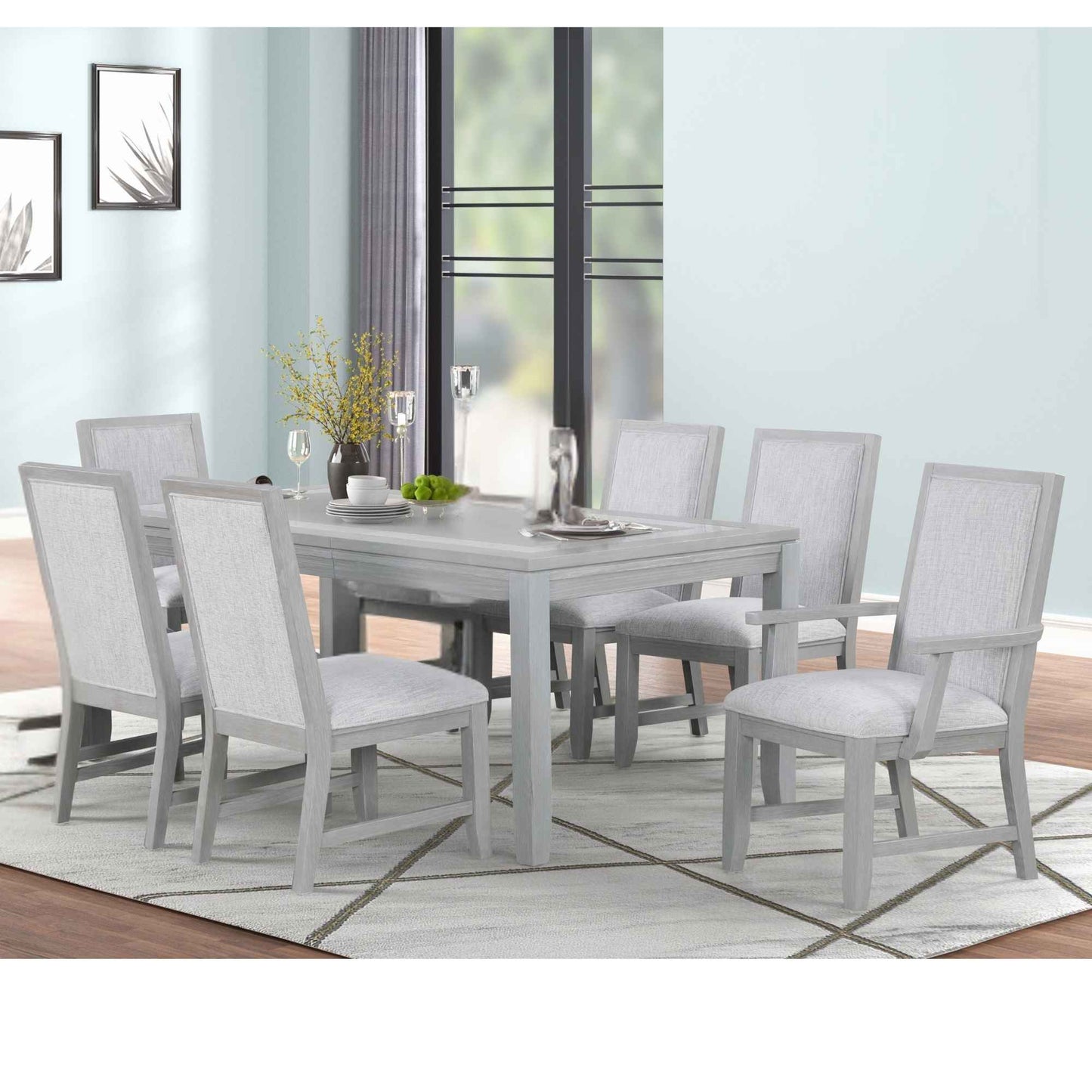 Florinza 7-Piece Formal Rectangle Dining Set with Genuine White Marble
