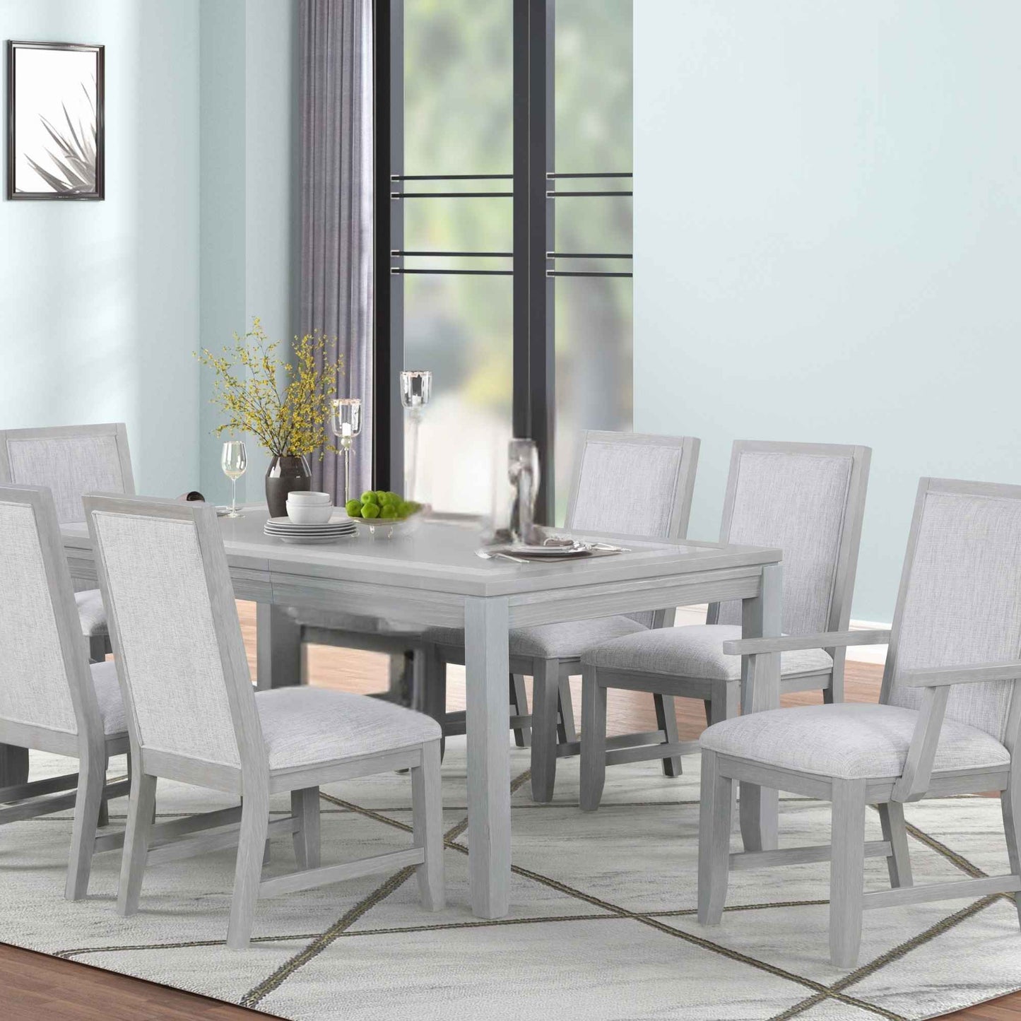 Florinza 7-Piece Formal Rectangle Dining Set with Genuine White Marble