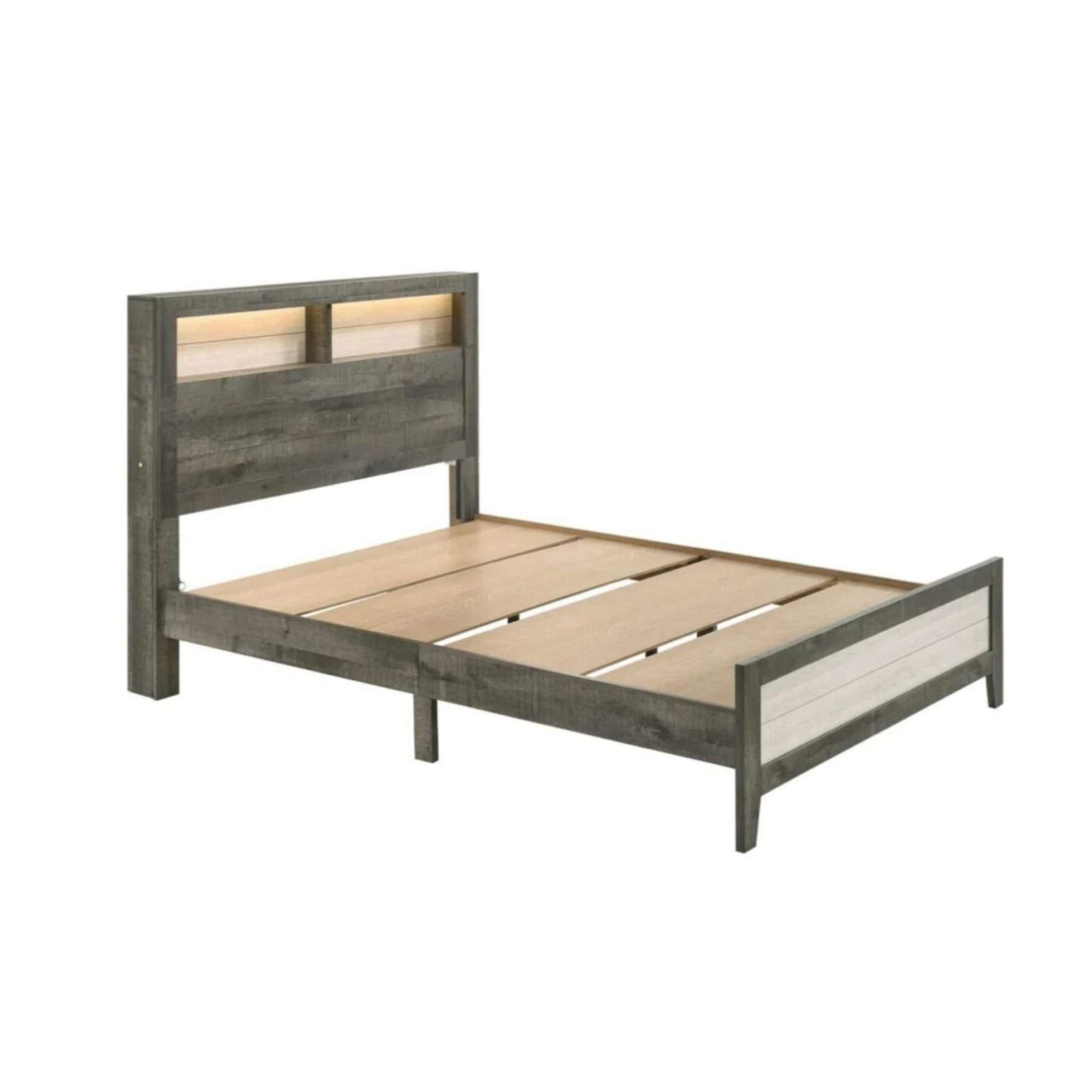 Leighton 3 PC bedframe with led headboard and large slats on white background