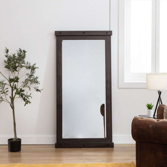 7101 63"H Wooden Beveled Wall Mirror Brown
