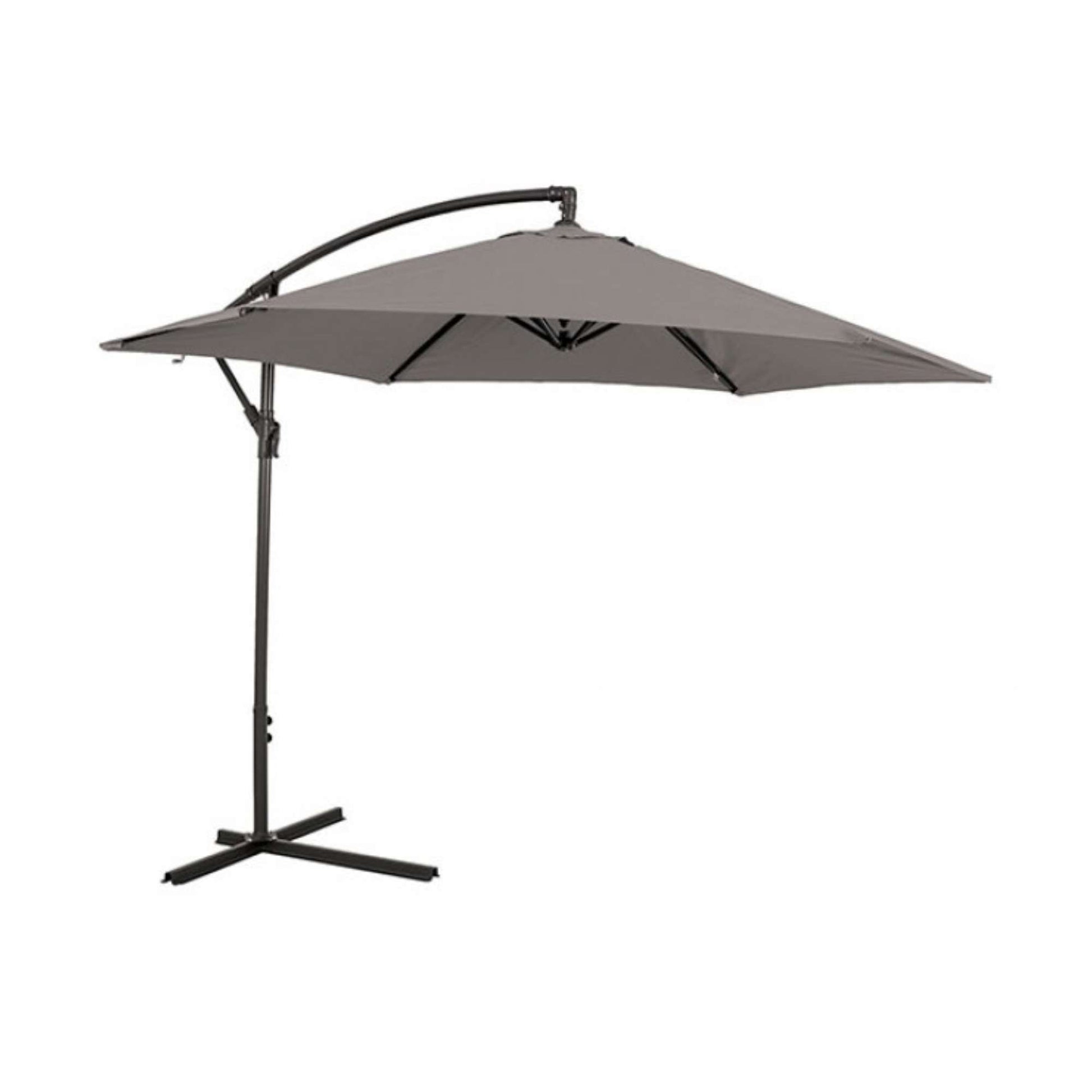 GM-3003GR Outdoor Cantilever Umbrella in Graphite w/LED Strip & Base on white background