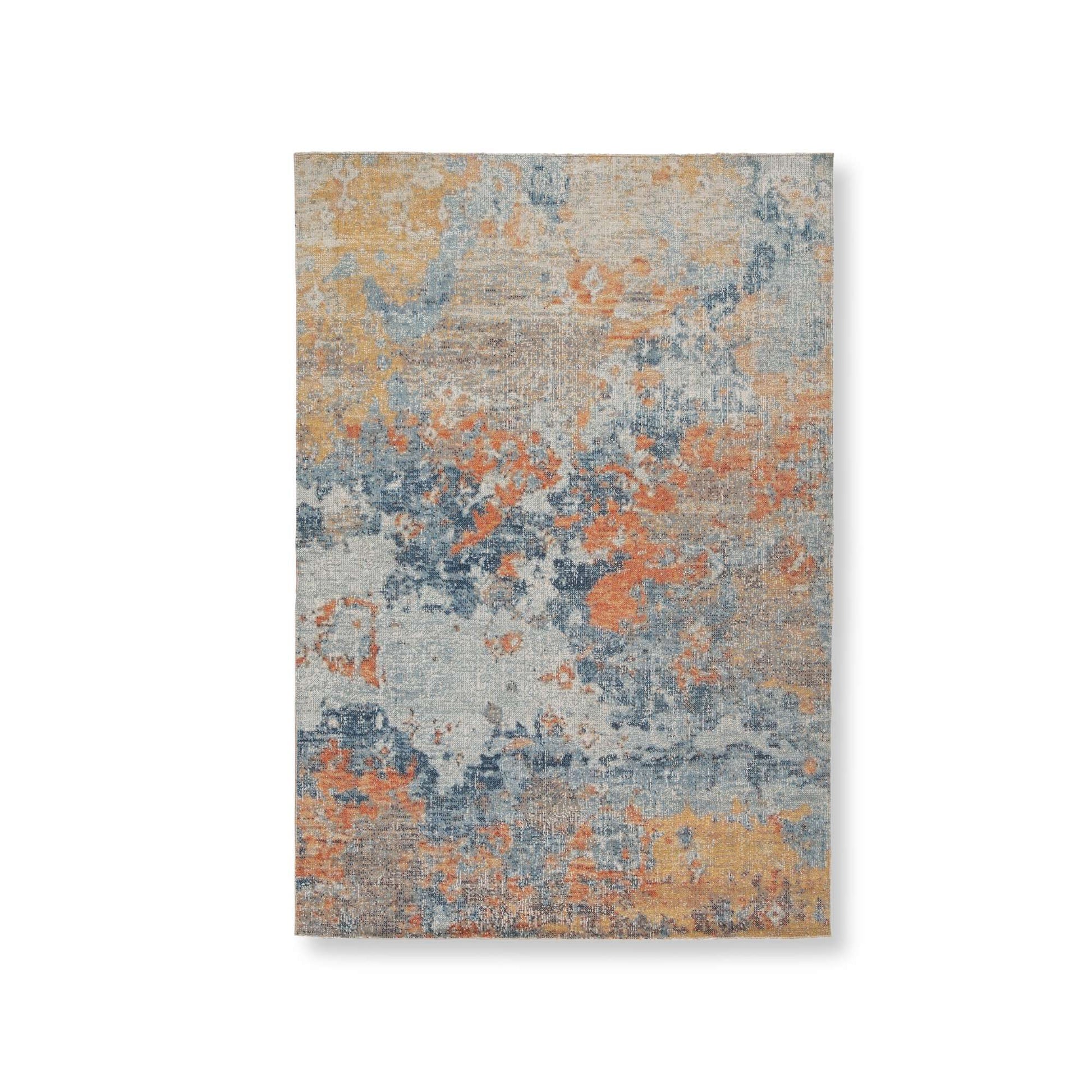 Multicolored R405051 approx 8x10' area rug with abstract pattern on a white background