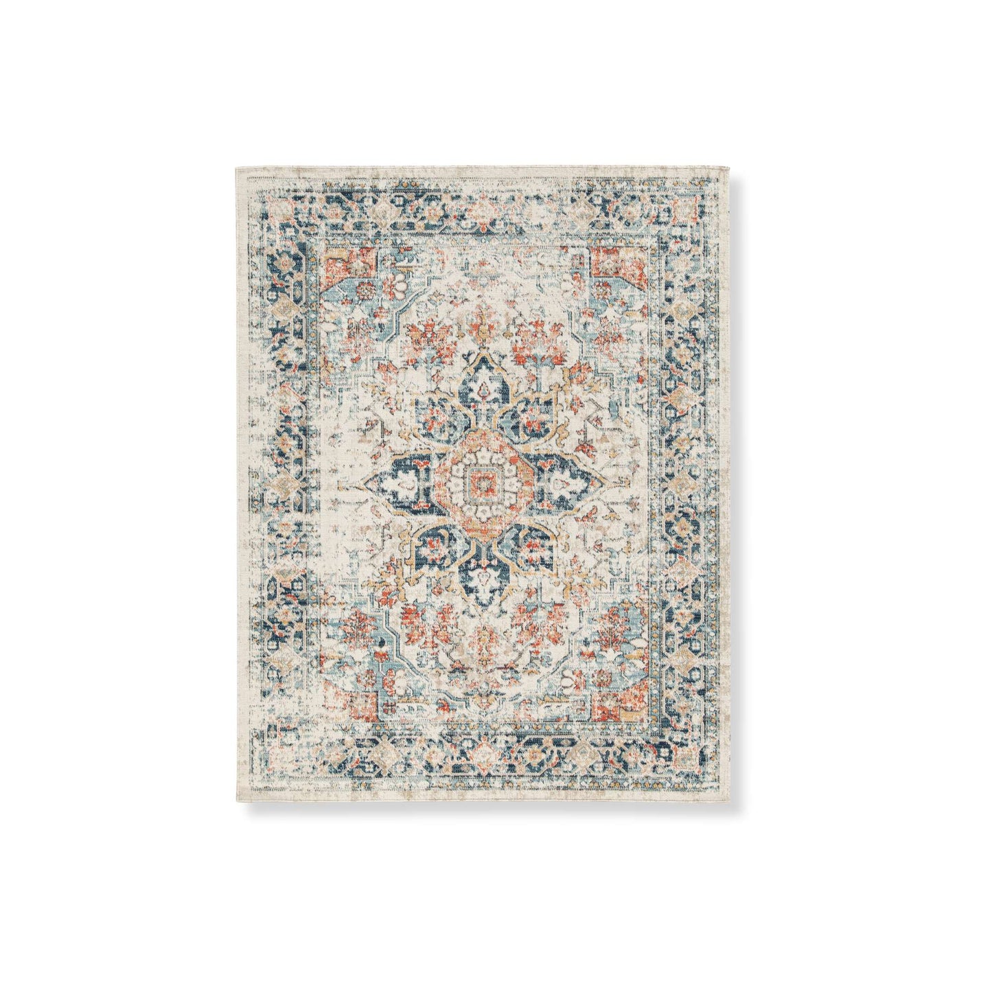 Decorative R900091 Area rug with intricate multi color pattern on a white background
