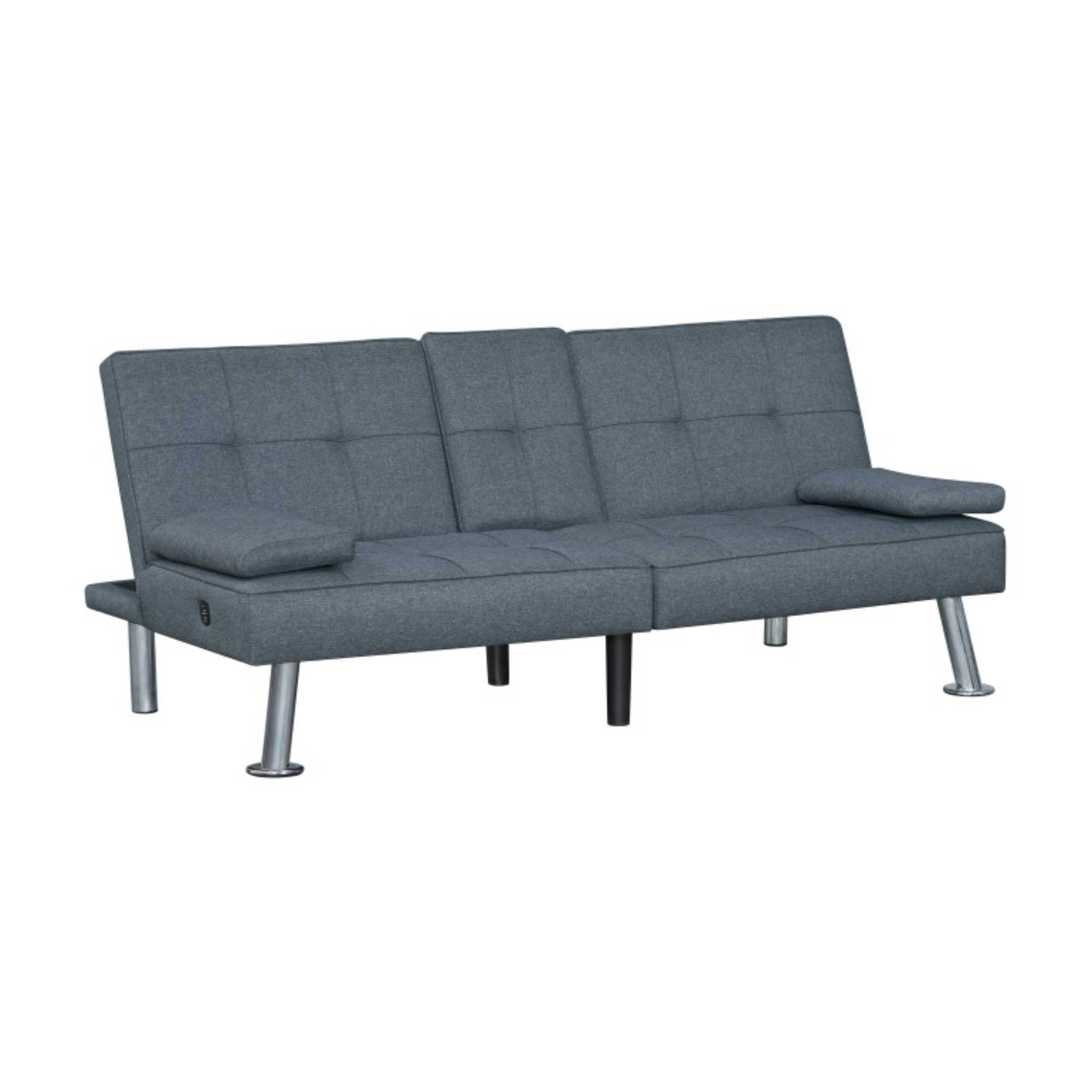Gray sofa bed with metal legs on a white background