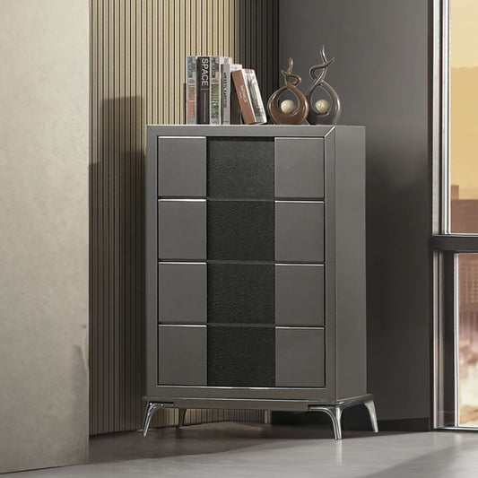 Alston Modern gray cabinet with black strip design in a room setting
