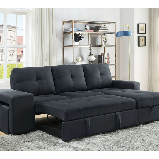 Bernard open pullout sleeper sectional in grey upholstery in living room setting