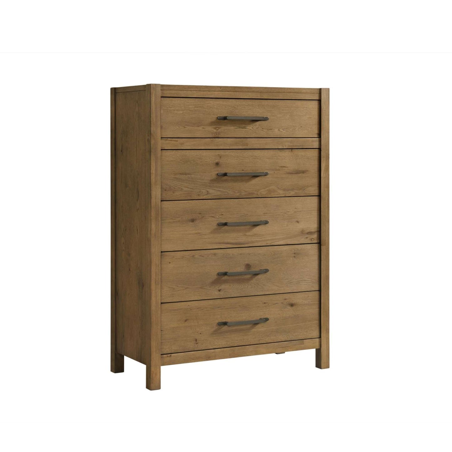 Wooden dresser with four drawers on a white background