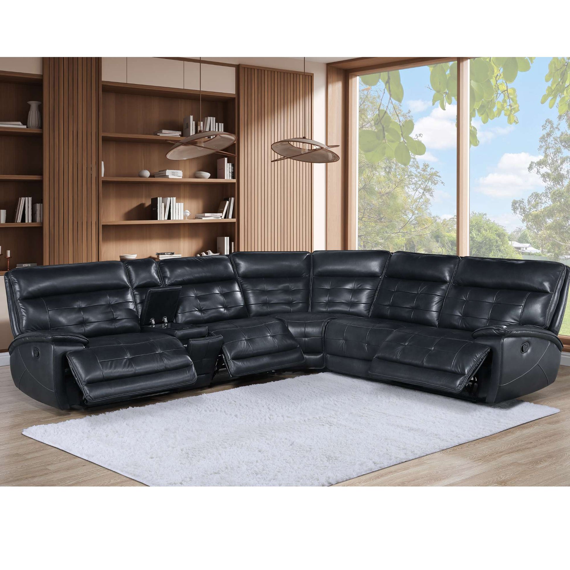 Bonita 3-Piece Power Reclining Sectional in Black in living room setting