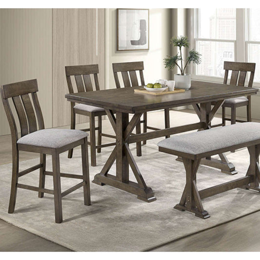 Braylee warm brown Dining room set with a counter height table, coutner height chairs and counter height bench in a home setting