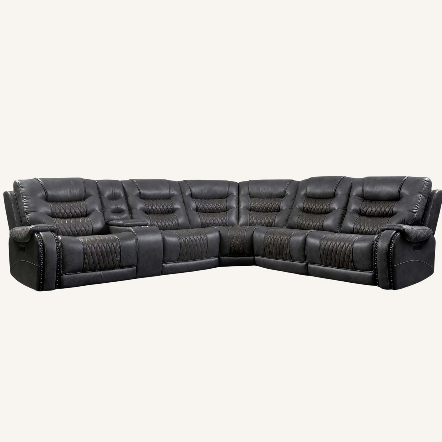 Black leather sectional sofa on a white background