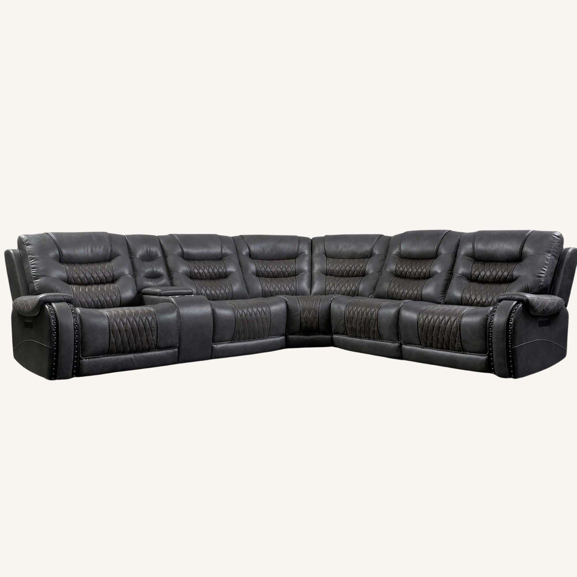 Black leather sectional sofa on a white background