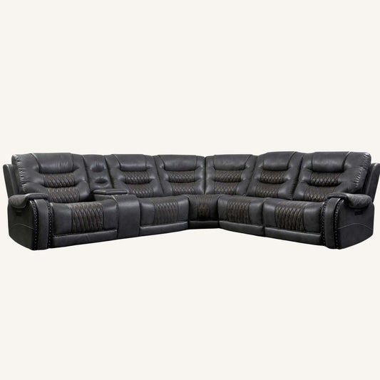 Black leather sectional sofa on a white background