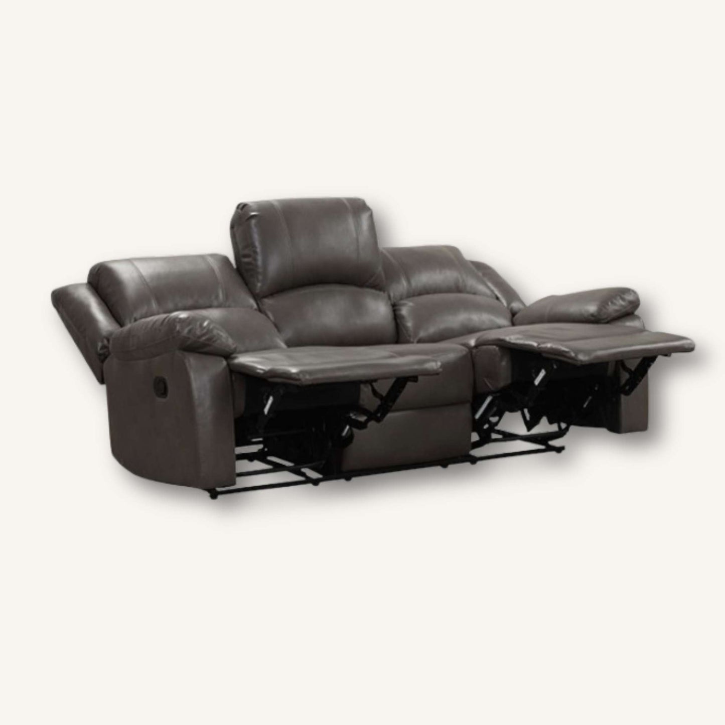 Brown leather reclining sofa on a white background