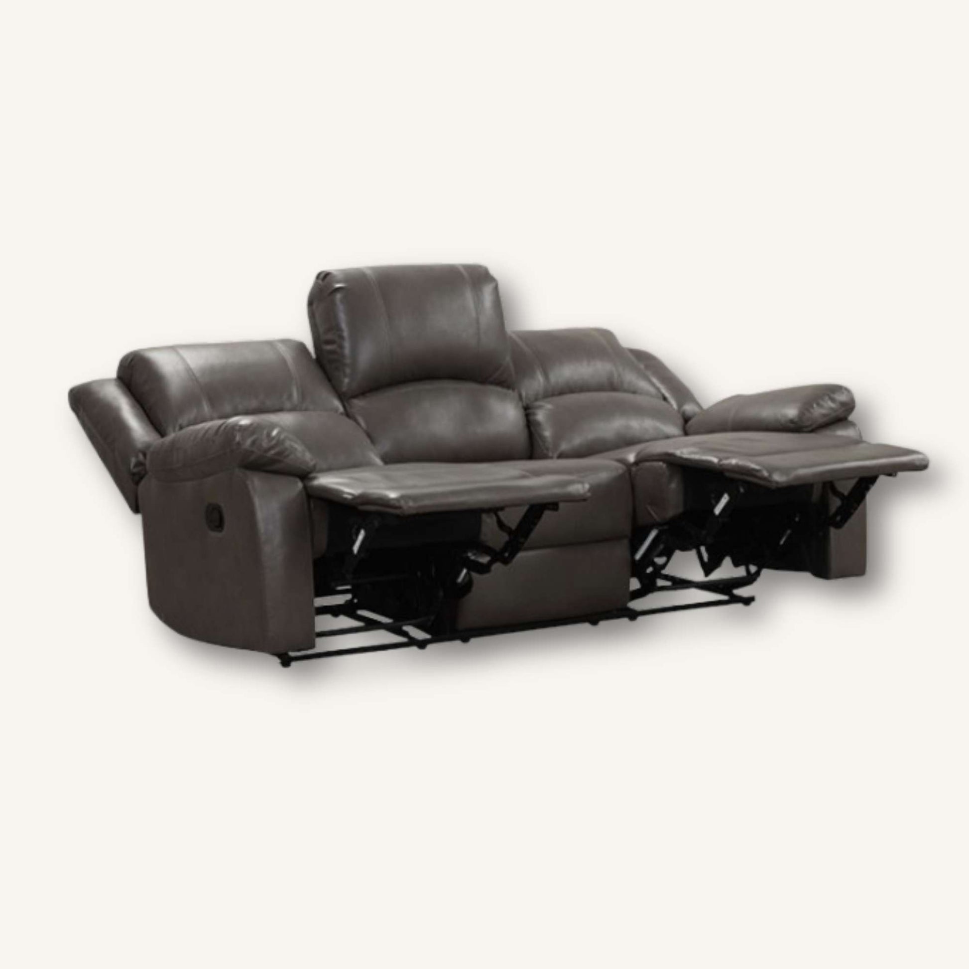 Brown leather reclining sofa on a white background