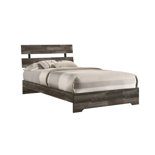 Grey Coviar Twin Bed with Paneled headboard on white background