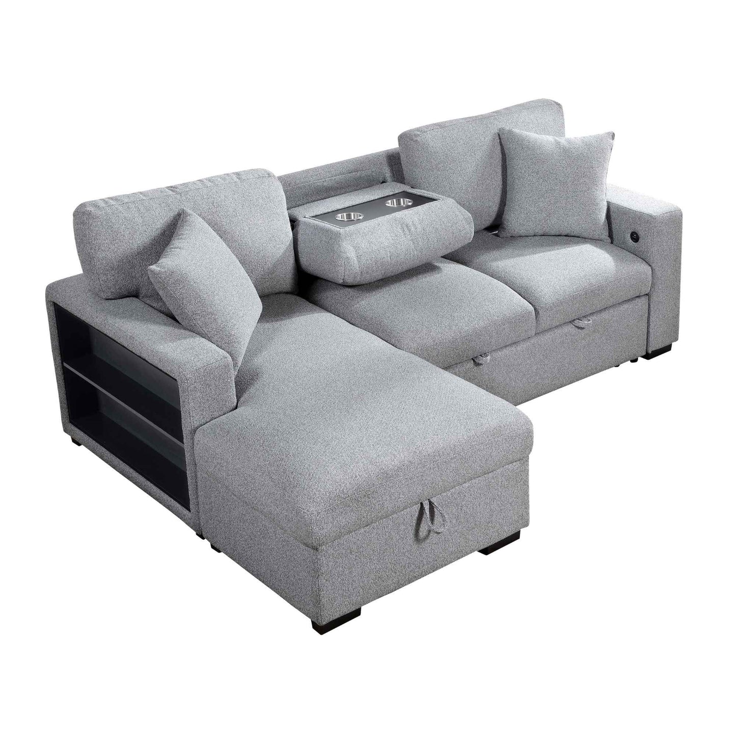 Donahue 2-Piece Sleeper Sectional with Chaise, Pull-Out Bed, Storage and Shelves