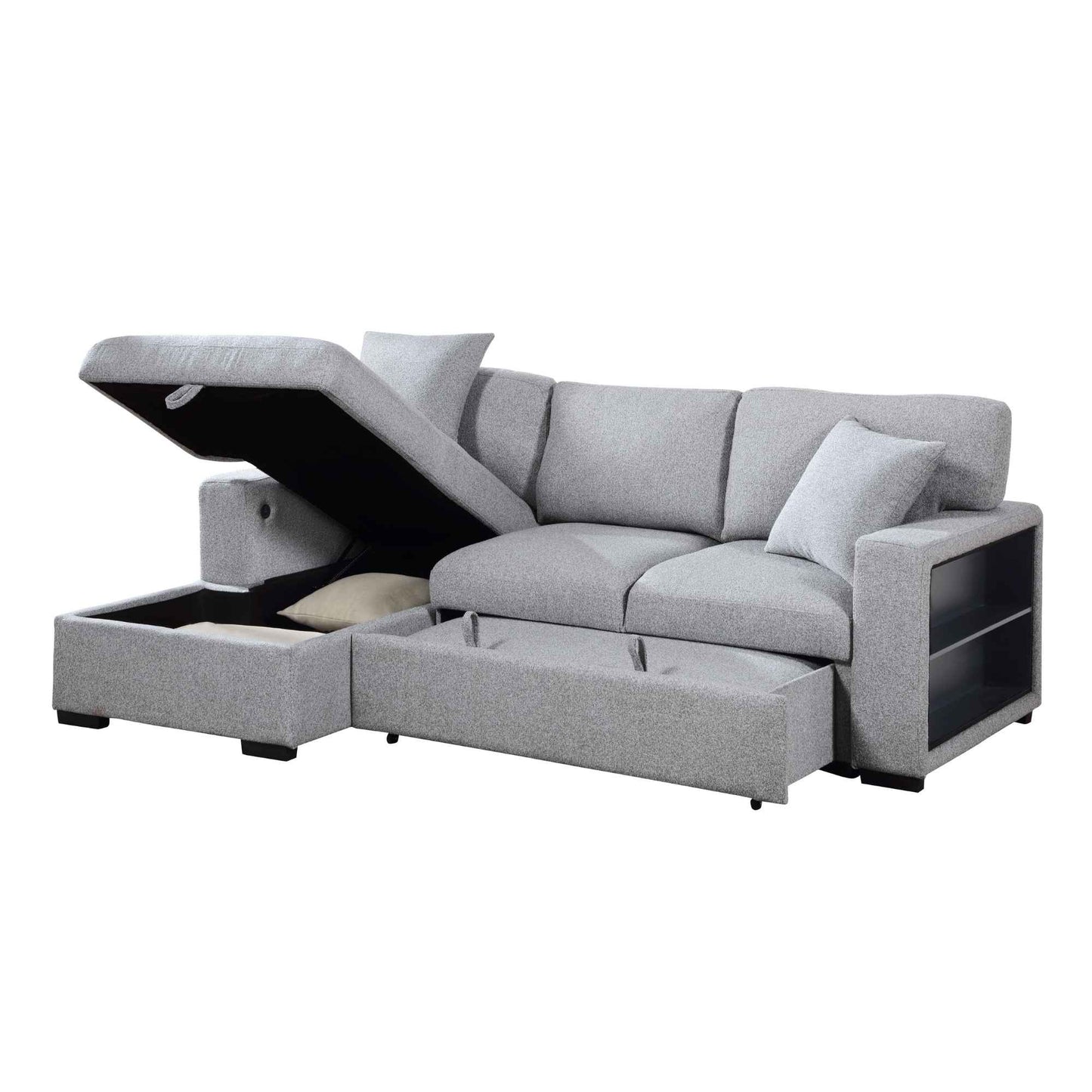 Donahue 2-Piece Sleeper Sectional with Chaise, Pull-Out Bed, Storage and Shelves