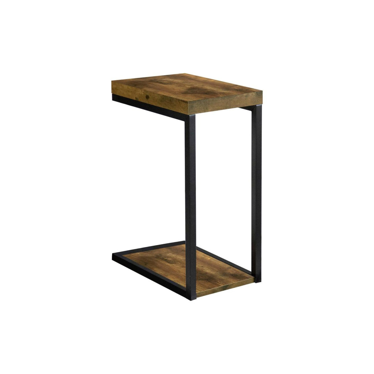 Edrice rustic side table with a rectangular wood top and lower shelf, supported by a black metal frame, shown on a plain white background.