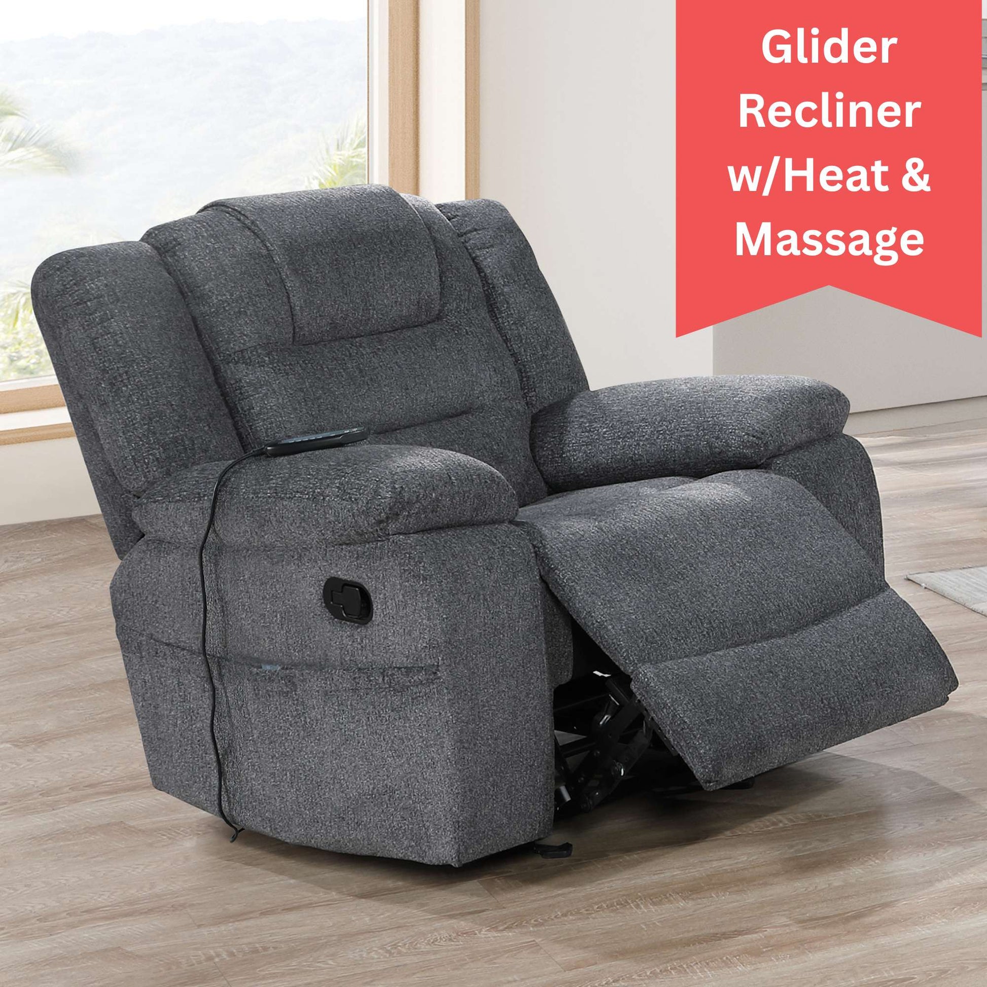 Erinberg Glider Recliner with Heat and Massage in Dark Grey