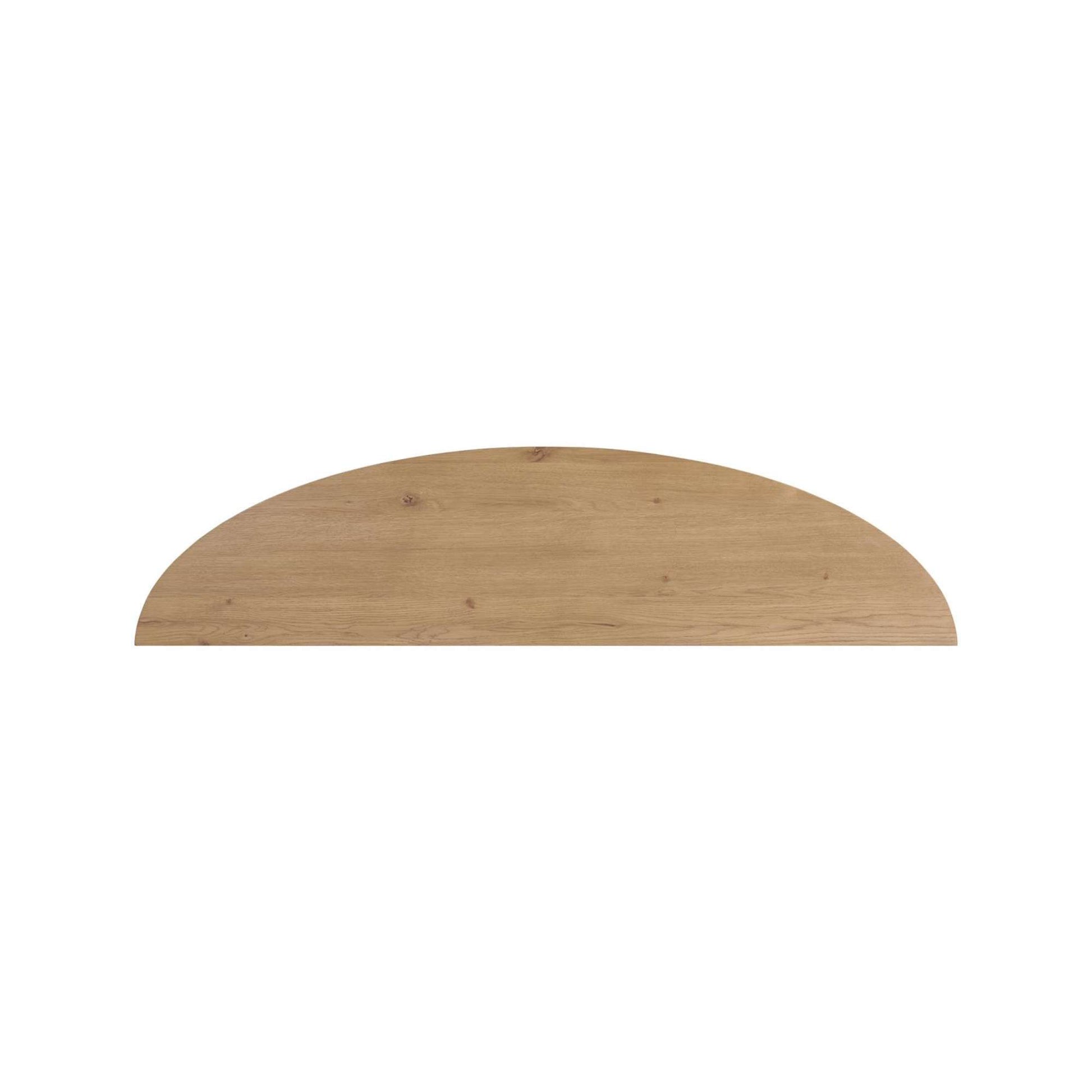 Wooden half-moon sofa table top on a white background