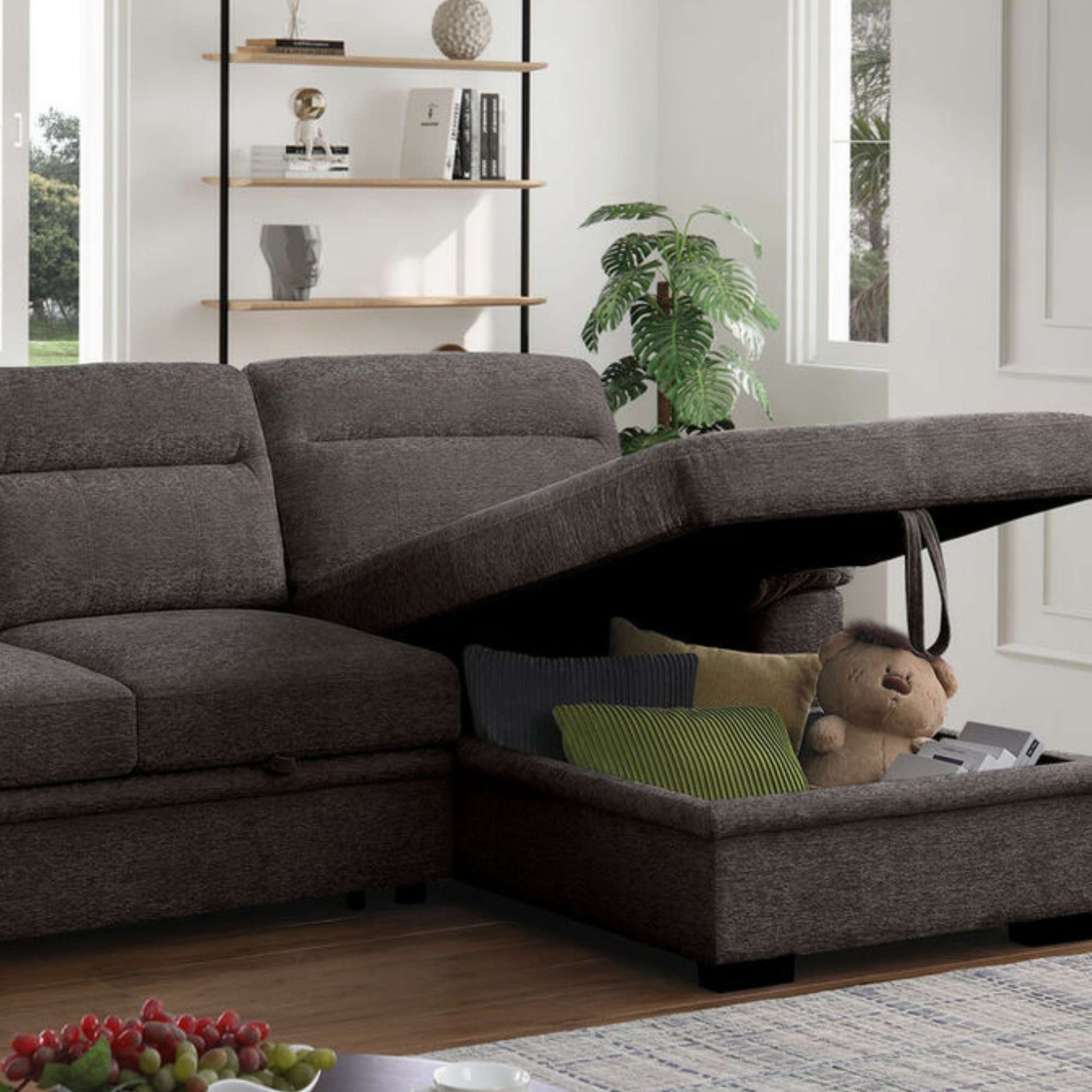 Sectional sofa with pull-out bed in a living room setting