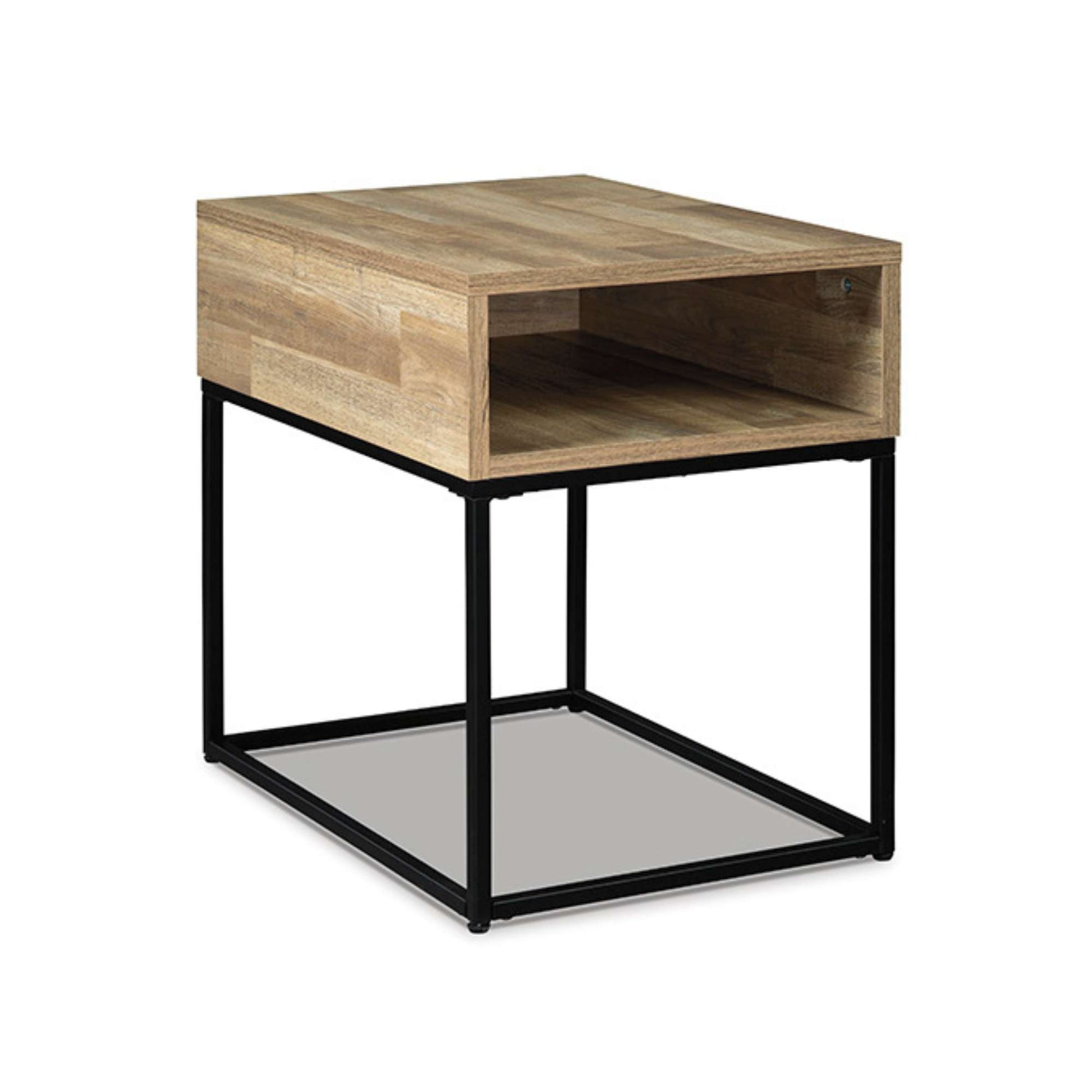 Gerdanet Wooden side table with black metal frame on a white background