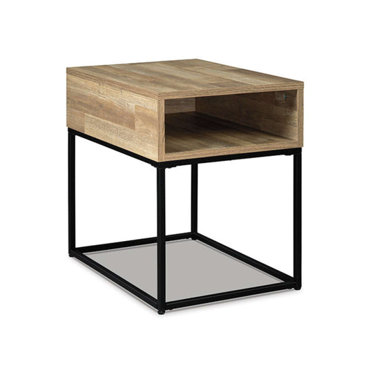 Gerdanet Wooden side table with black metal frame on a white background