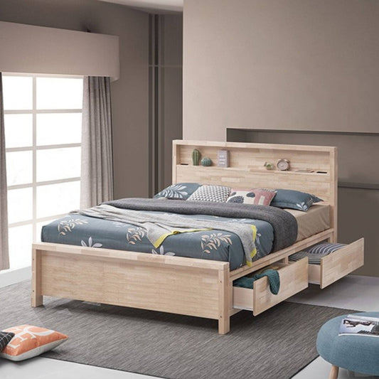 White Wash Veneer Grange Bedframe with two side drawers in bedroom setting