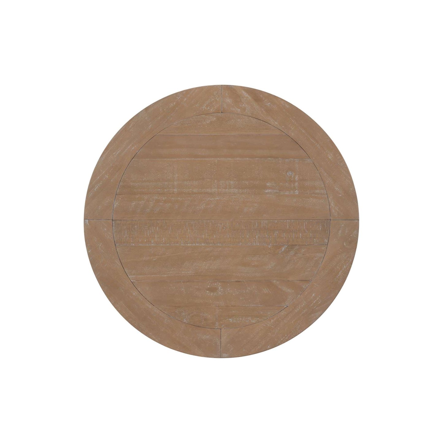 Griggs round end table top in brown driftwood veneer on white background