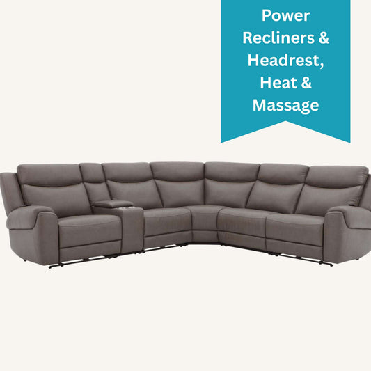 Gray sectional sofa with recliner features on a white background