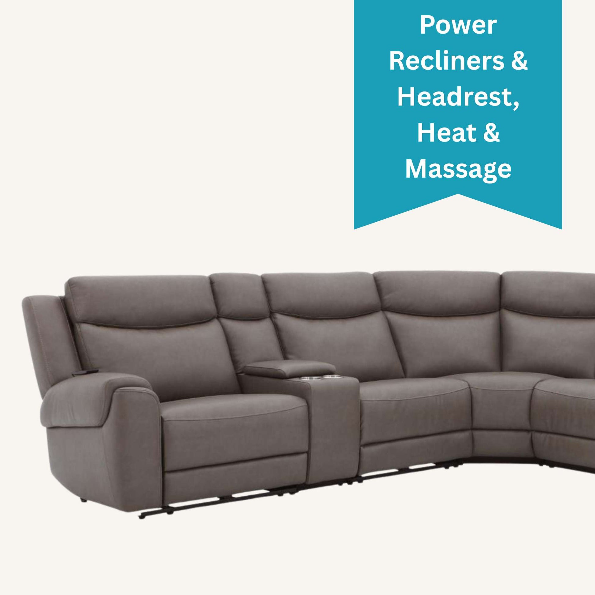 Gray sectional sofa with recliner features on a white background