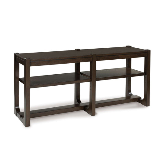 Dark brown wooden console table on a white background