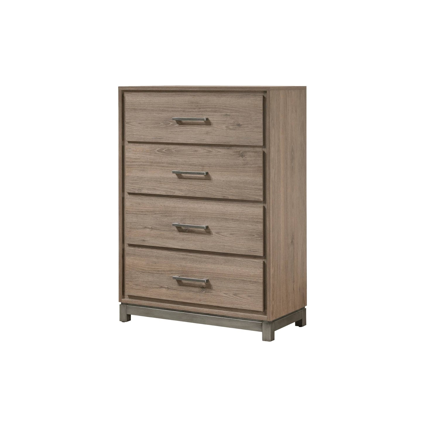 Lenior grey ash four drawer chest on white background