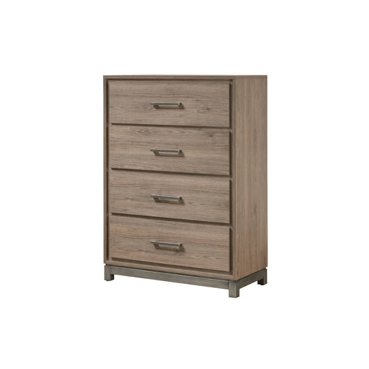 Lenior grey ash four drawer chest on white background