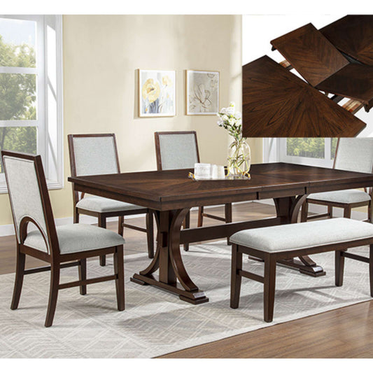 Maeve 6 piece dining set in arm brown and butterfly leaf demonstration in dining room setting
