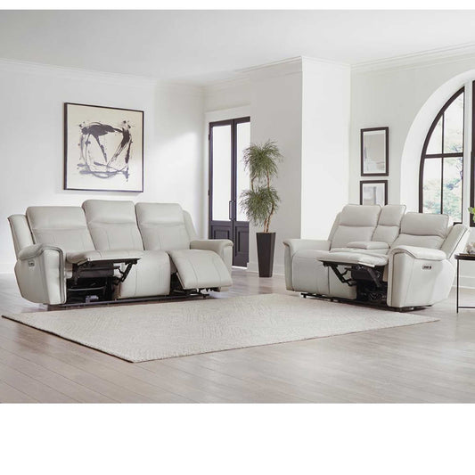 Monthey Dual Power Reclining Sofa and Loveseat with Power Adjustable Headrests