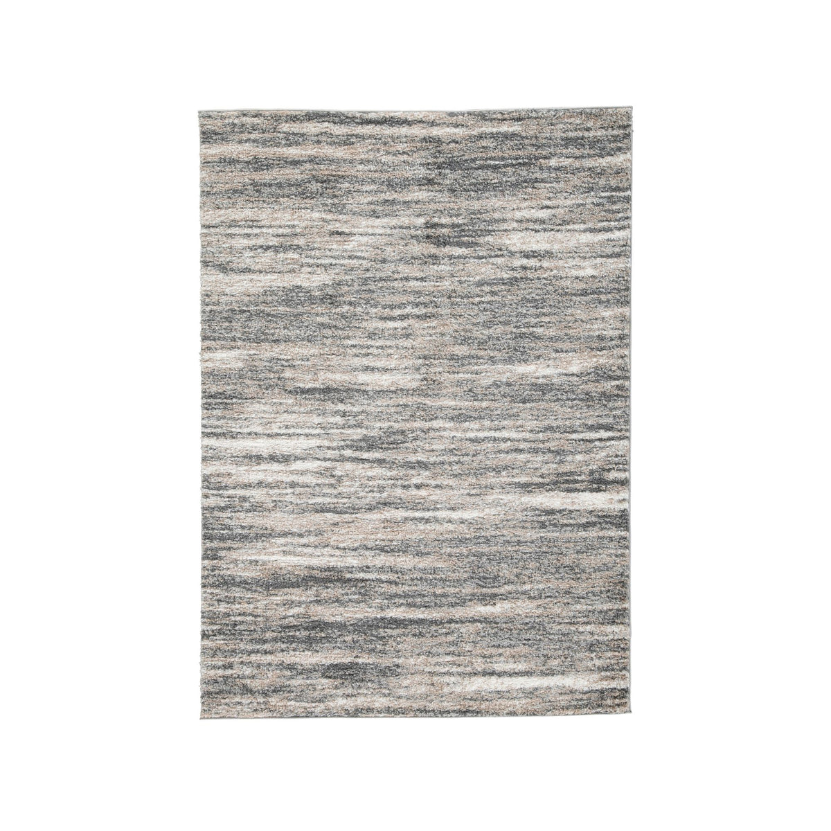 A rectangular area rug with a textured, heathered pattern in shades of gray, beige, and off-white, shown flat against a solid white background.
