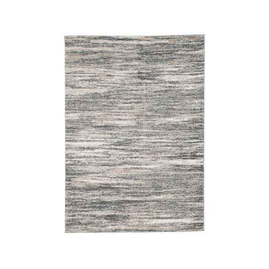 A rectangular area rug with a textured, heathered pattern in shades of gray, beige, and off-white, shown flat against a solid white background.