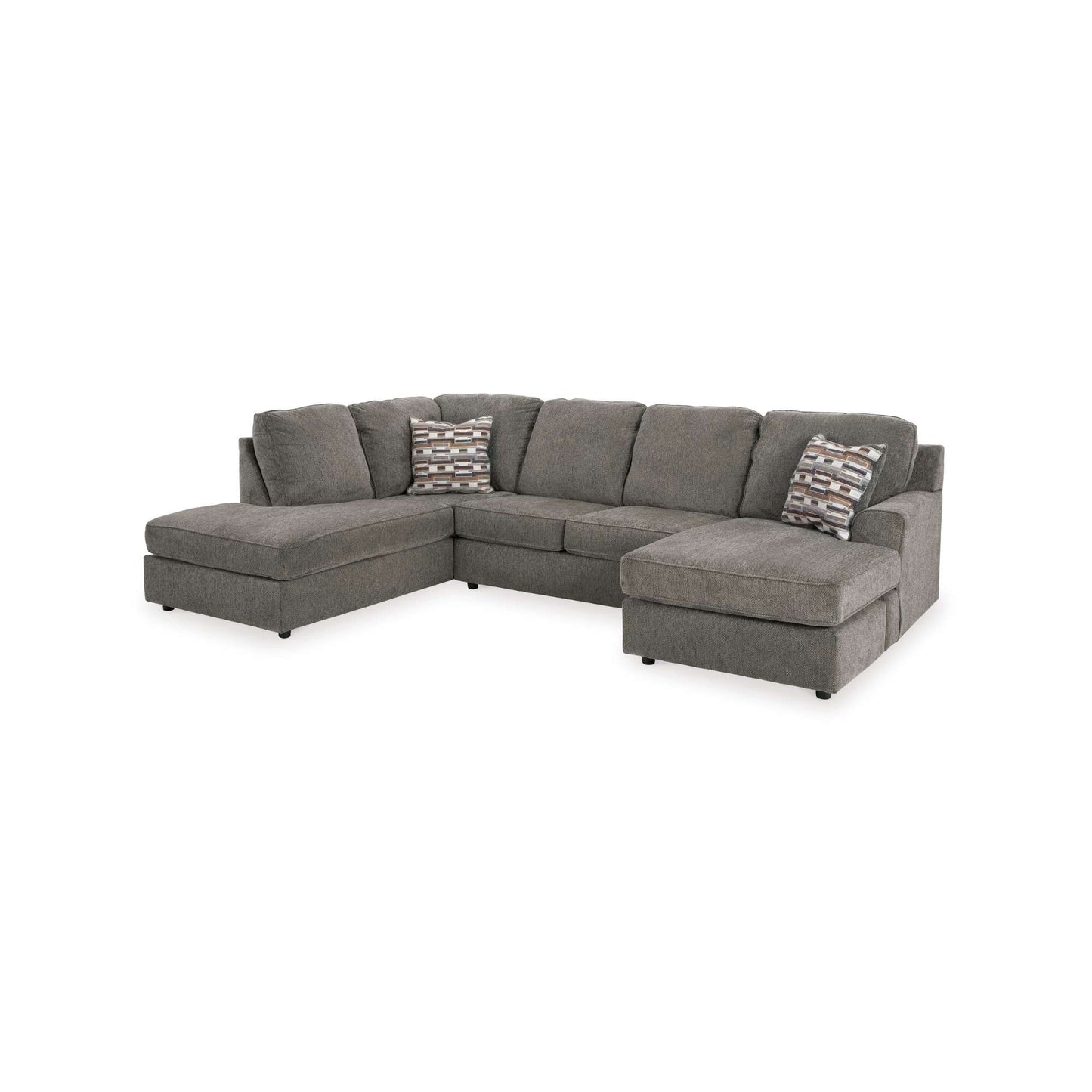 RAF Chaise Jase double chaise sectional in putty fabric on white background