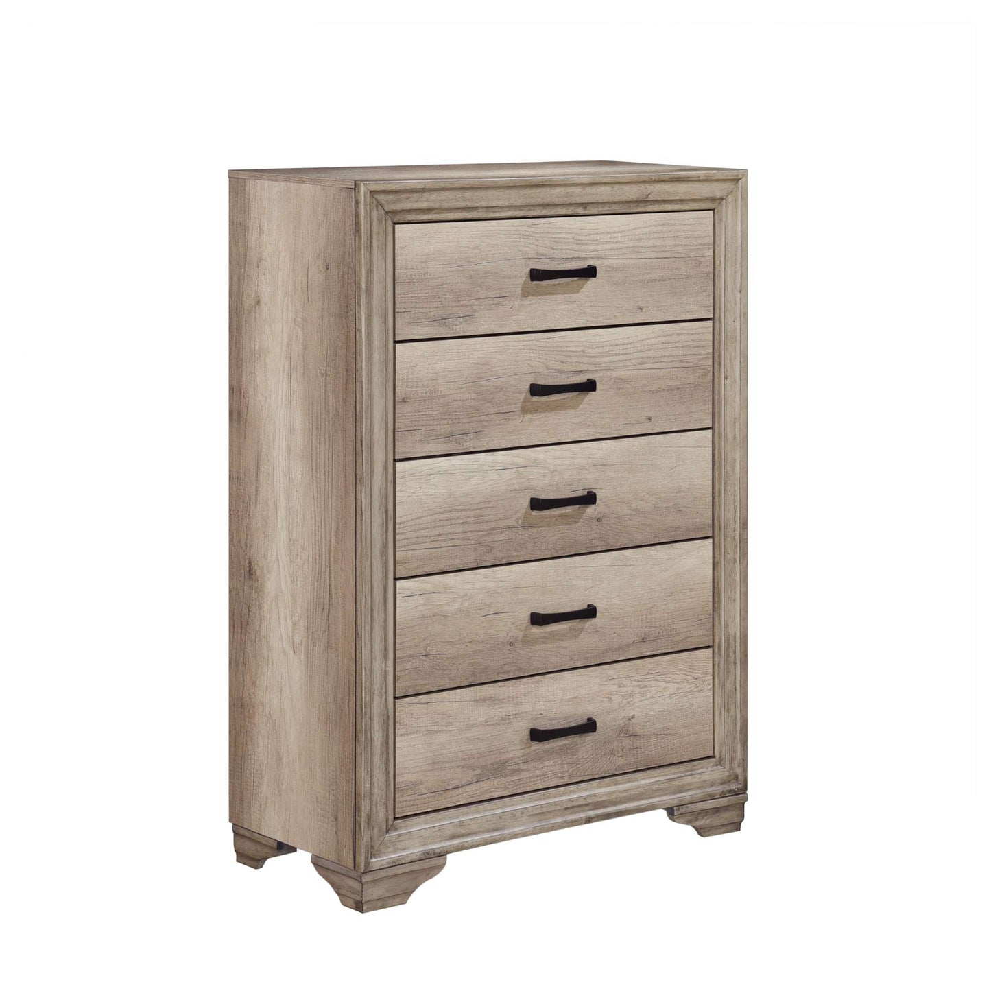 Wooden dresser with four drawers on a white background