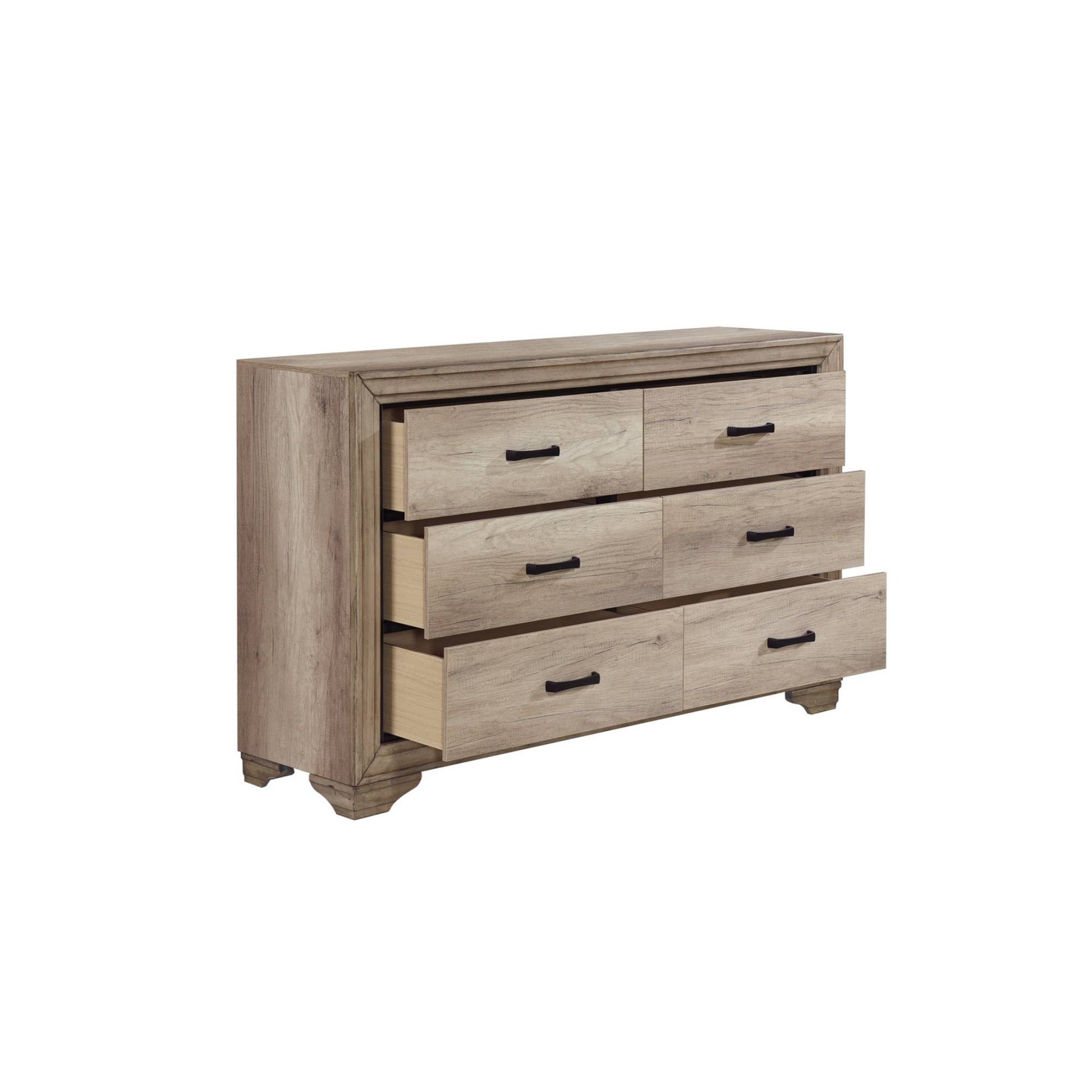 Open Shonay 6 drawer dresser in natural veneer on white background