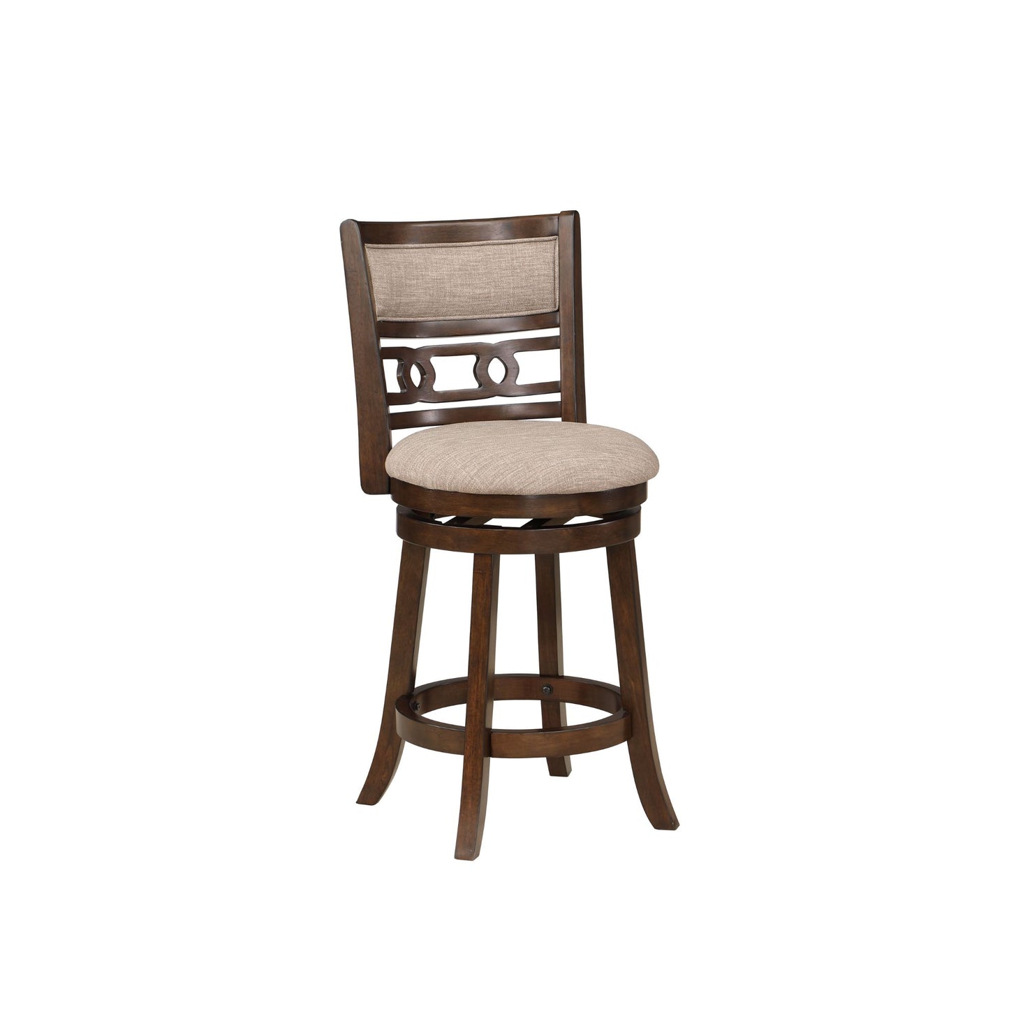 Dark cherry wood Sorrenty Counter Height Chair with upholstered seat and back cushions on white background