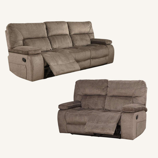 Brown reclining sofa set on a white background