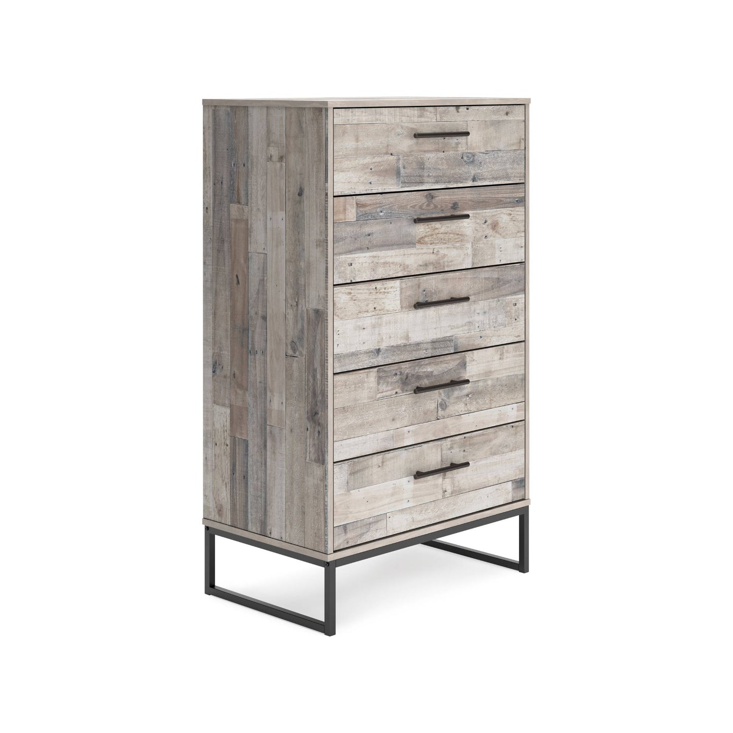 Willetta Multi Toned Beige Whitewashed Five Drawer Dresser on White Background