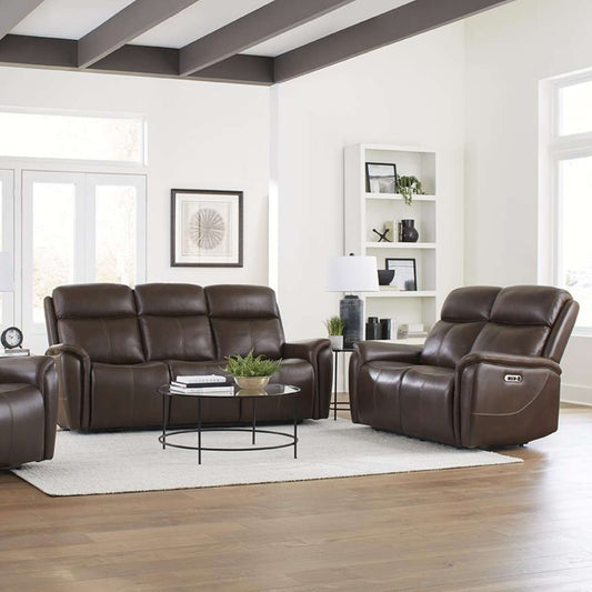 Yulton Dual Power Reclining Sofa and Loveseat with Power Adjustable Headrest, Genuine Leather Match